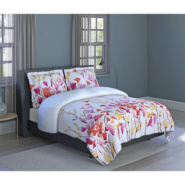 Shop Lovely Flowers Floral Microfiber Orange Multi 3 Piece
