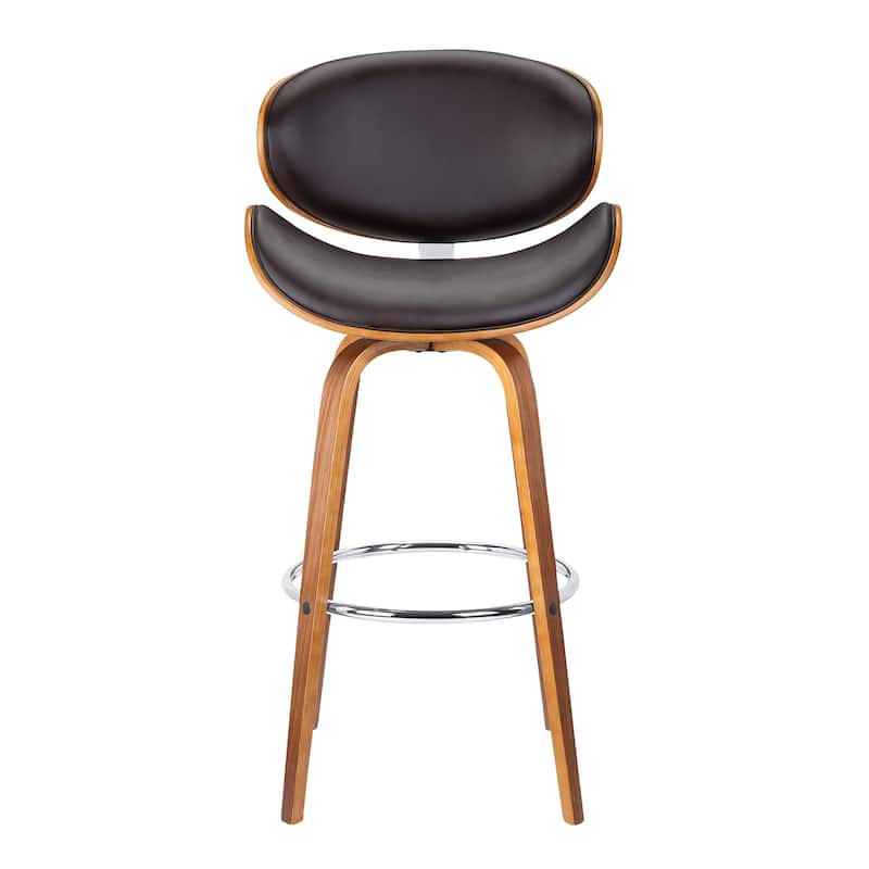 Solvang Walnut and Brown Faux Leather Upholstered Counter Height Swivel Bar Stool