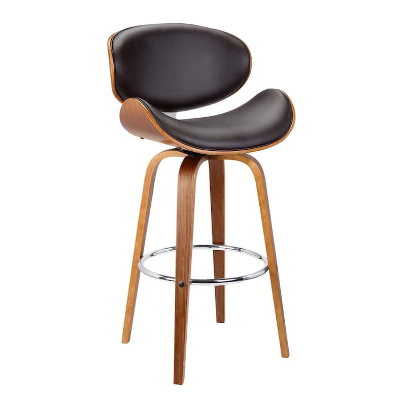 Solvang Walnut and Brown Faux Leather Upholstered Counter Height Swivel Bar Stool