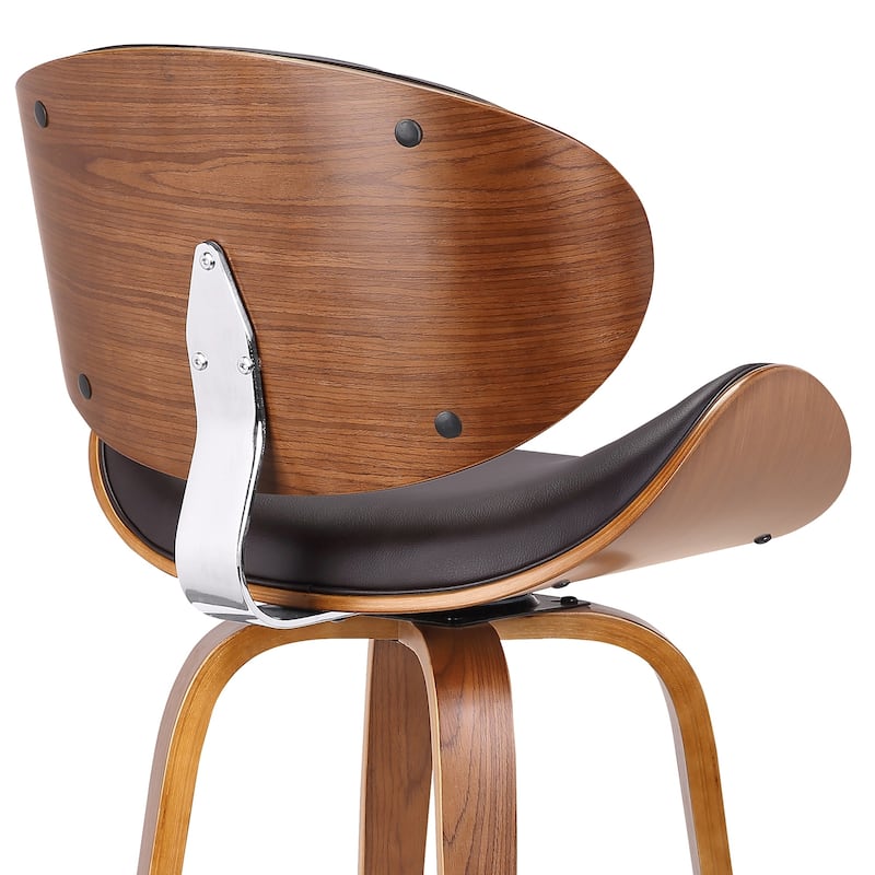 Solvang Walnut and Brown Faux Leather Upholstered Counter Height Swivel Bar Stool