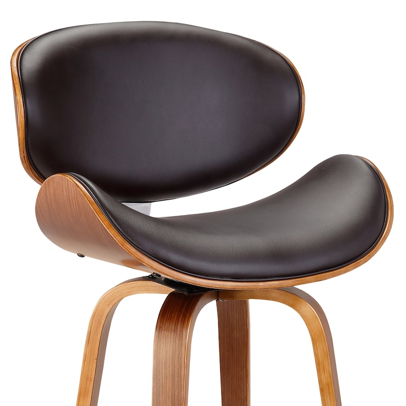 Solvang Walnut and Brown Faux Leather Upholstered Counter Height Swivel Bar Stool