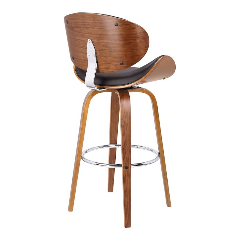 Solvang Walnut and Brown Faux Leather Upholstered Counter Height Swivel Bar Stool
