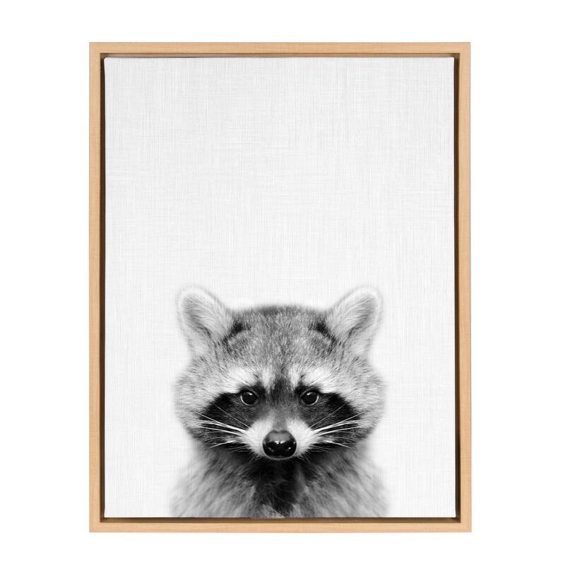 Sylvie Raccoon Portrait Framed Canvas Art, Natural 18x24