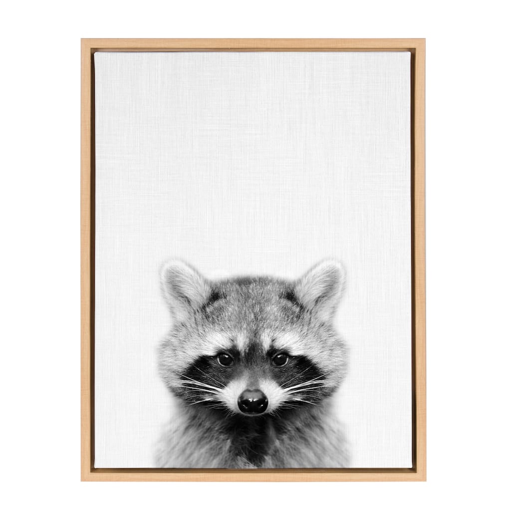 Sylvie Raccoon Portrait Framed Canvas Art, Natural 18x24