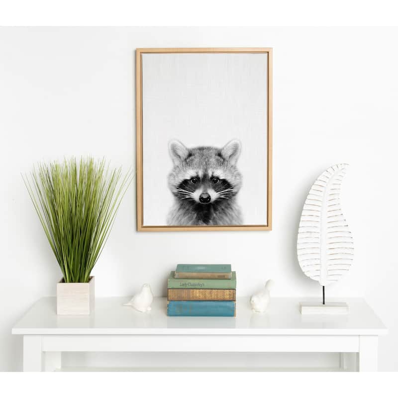 Sylvie Raccoon Portrait Framed Canvas Art, Natural 18x24