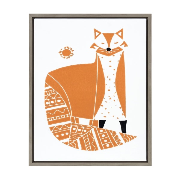 Sylvie Red Fox Linocut Print Framed Canvas Wall Art Gray Sylvie Red Fox Linocut Print Framed Canvas Wall Art Gray