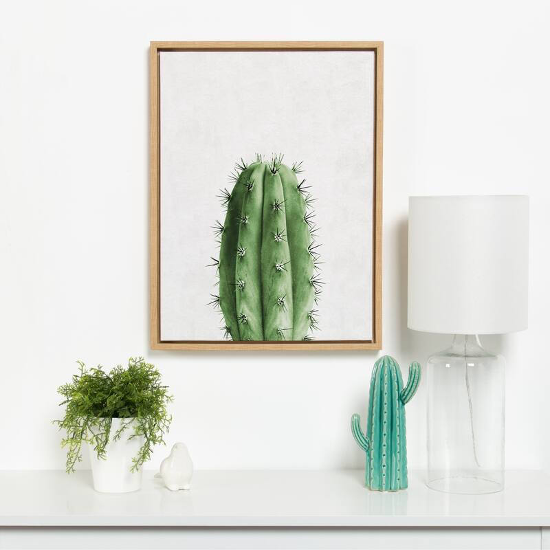 Sylvie Cactus Vertical Framed Canvas Wall Art, Natural 18 x 24