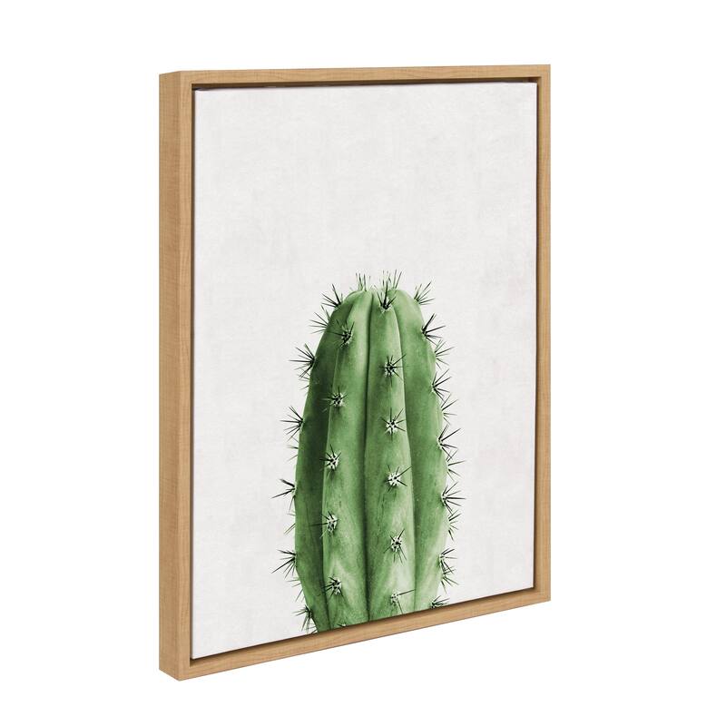 Sylvie Cactus Vertical Framed Canvas Wall Art, Natural 18 x 24