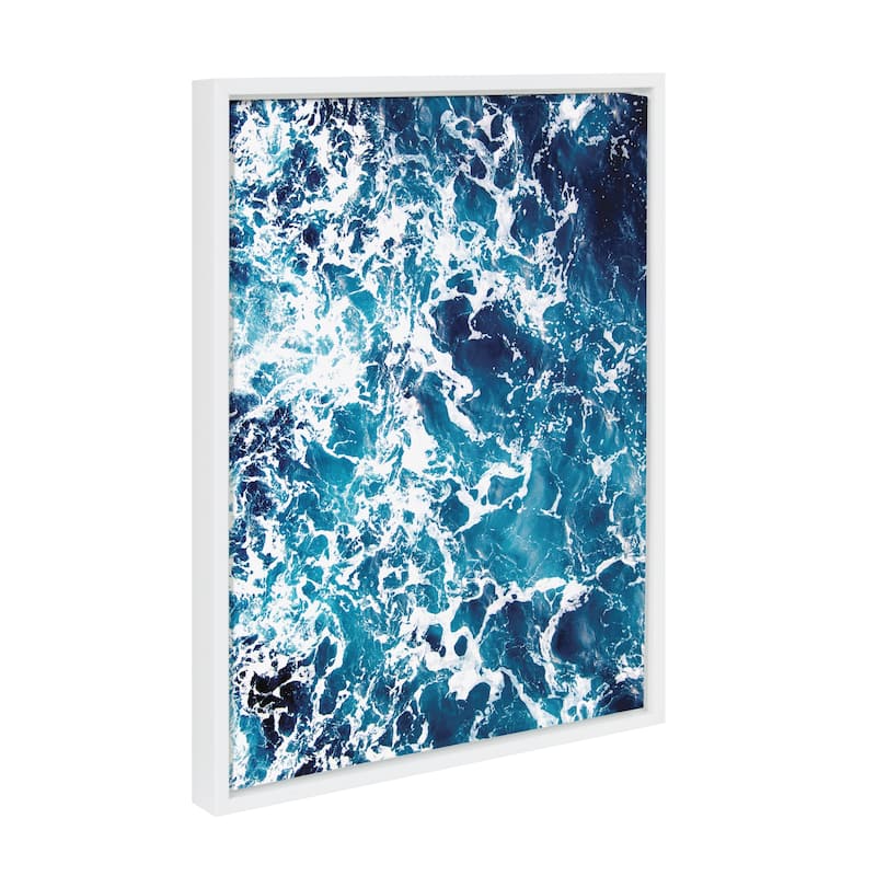 Sylvie Blue Ocean Waves Framed Canvas Wall Art, White 18 x 24