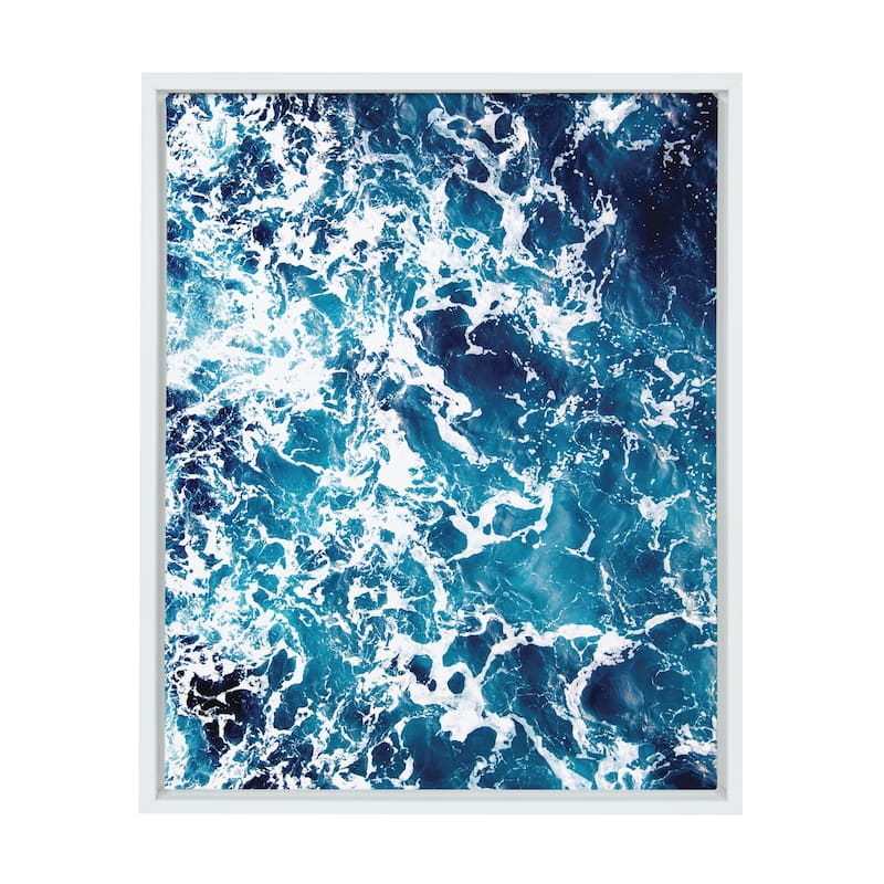 Sylvie Blue Ocean Waves Framed Canvas Wall Art, White 18 x 24