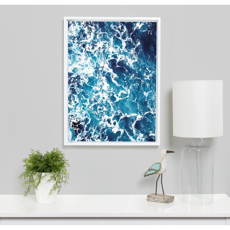 Sylvie Blue Ocean Waves Framed Canvas Wall Art, White 18 x 24