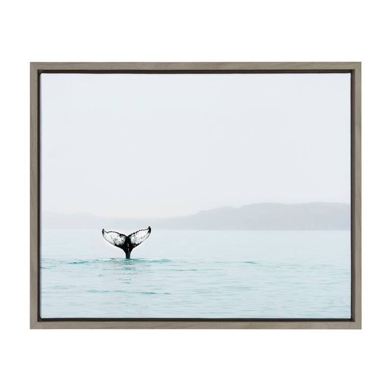 Sylvie Whale Tail in the Ocean Framed Canvas Art, Gray 18 x 24