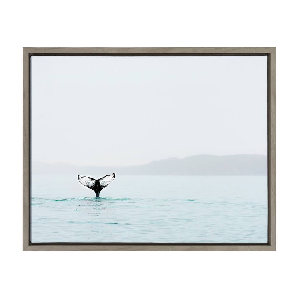 Sylvie Whale Tail in the Ocean Framed Canvas Art, Gray 18 x 24