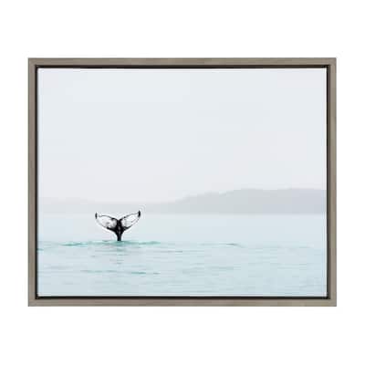 Sylvie Whale Tail in the Ocean Framed Canvas Art, Gray 18 x 24