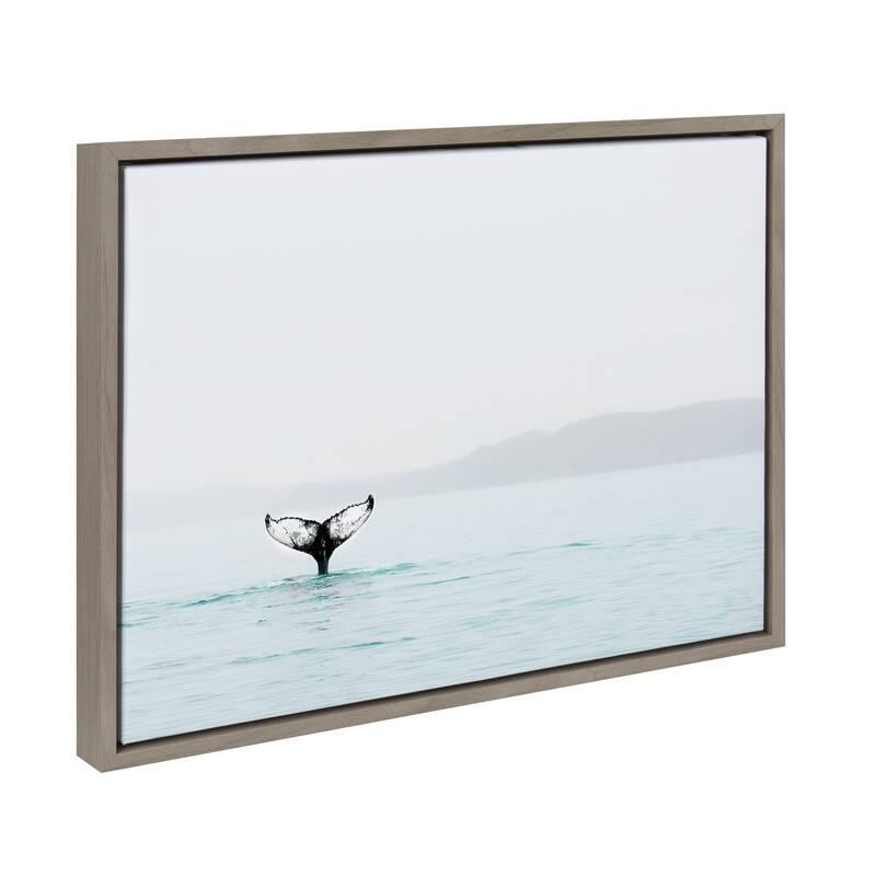 Sylvie Whale Tail in the Ocean Framed Canvas Art, Gray 18 x 24