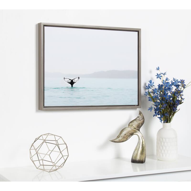 Sylvie Whale Tail in the Ocean Framed Canvas Art, Gray 18 x 24