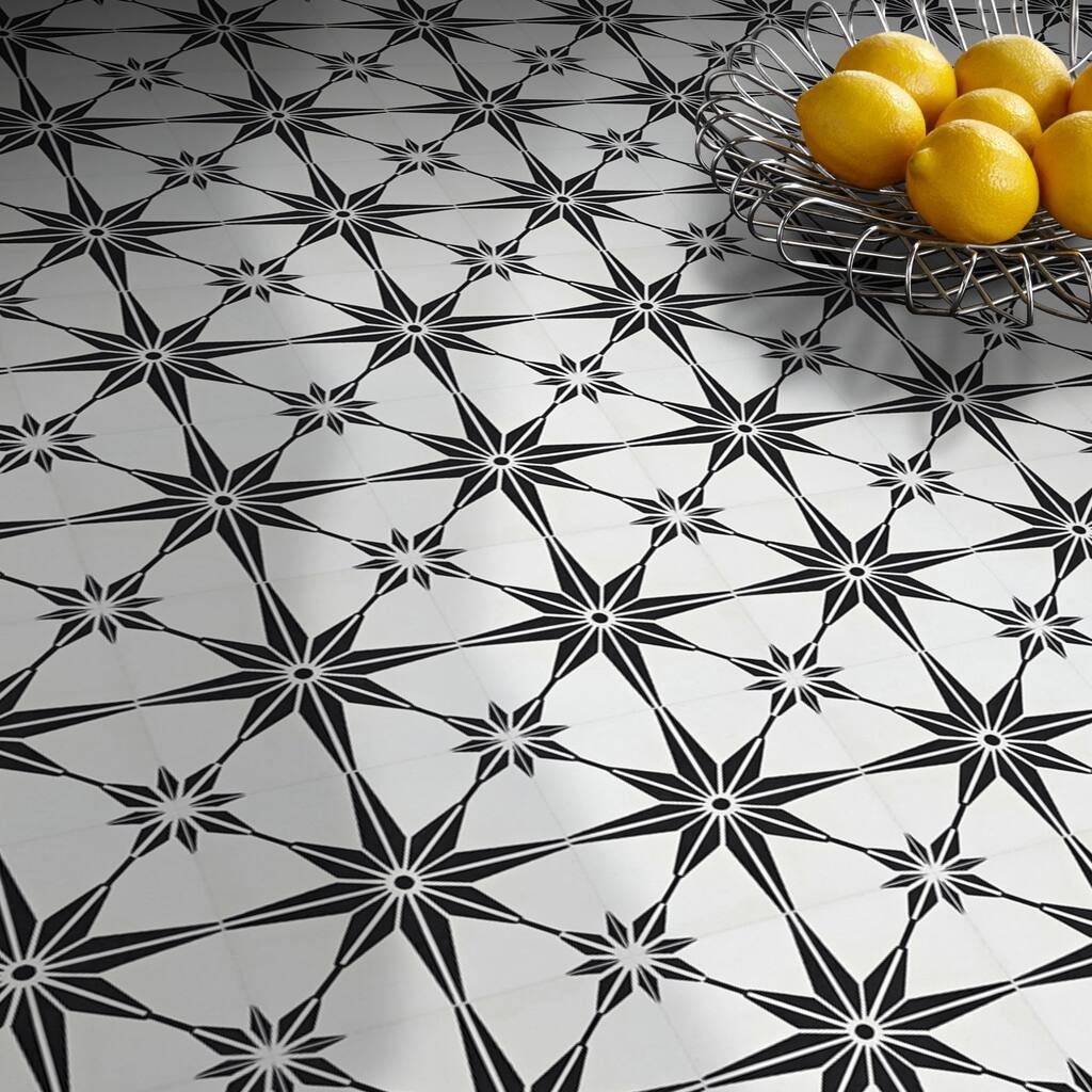 Handmade Tafilalt in White and Black Tile, Pack of 12 (Morocco)