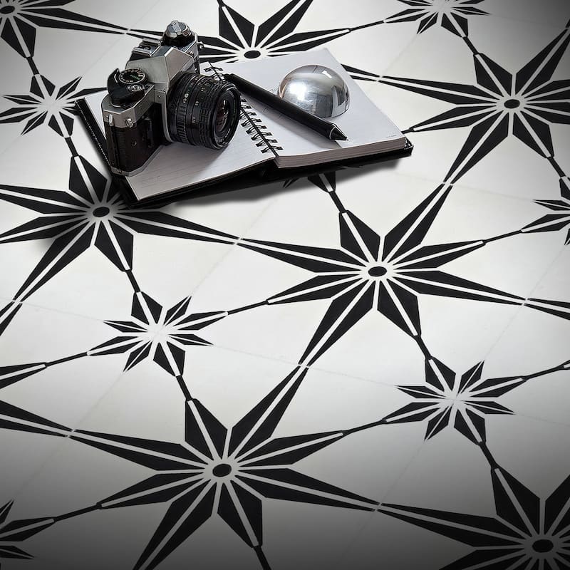 Handmade Tafilalt in White and Black Tile, Pack of 12 (Morocco)