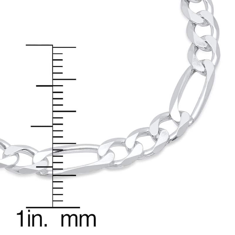 Italian Sterling Silver 7 mm Beveled Figaro Bracelet (7-9 Inch)