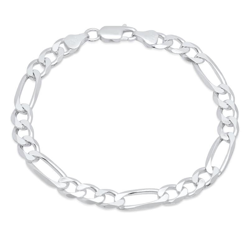 Italian Sterling Silver 7 mm Beveled Figaro Bracelet (7-9 Inch)