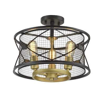 Harlequin 3-light Warm Bronze and Gold Semi-flush Mount - Bronze and Gold - Bronze and Gold