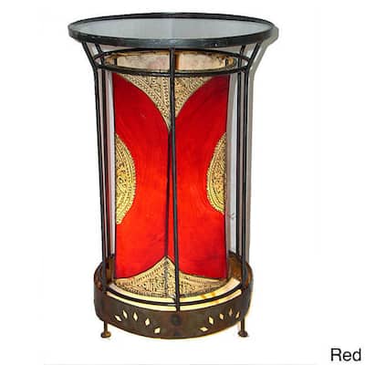 Handmade Exotic Leather 2-in-1 End Table/Lamp (Morocco)