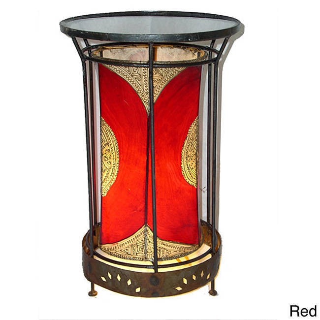 Handmade Exotic Leather 2-in-1 End Table/Lamp (Morocco)