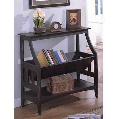 Antique Black Three-shelf Solid Wood Bookshelf