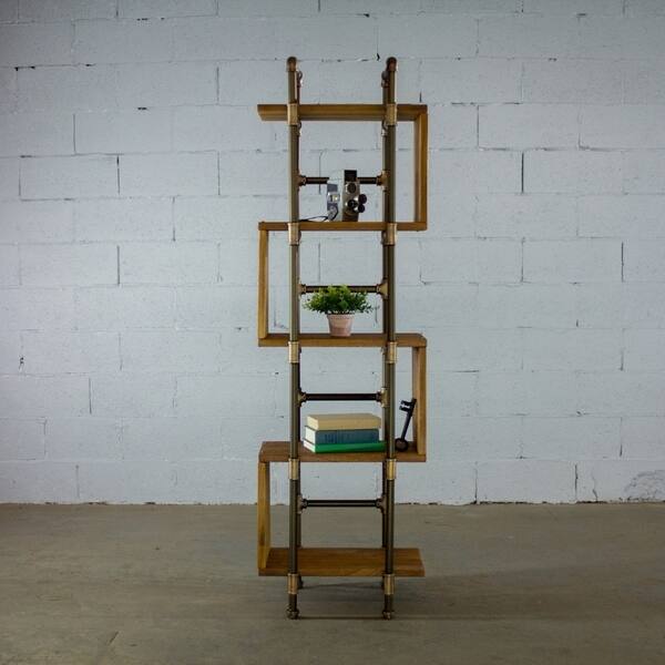 Shop Furniture Pipeline Tucson Modern Tall Narrow 5 Shelf Industrial Etagere Bookcase Display Overstock 20442455 Reclaimed Natural Finish Brass Finish Brass Grey Natural Brass Aluminum Wood