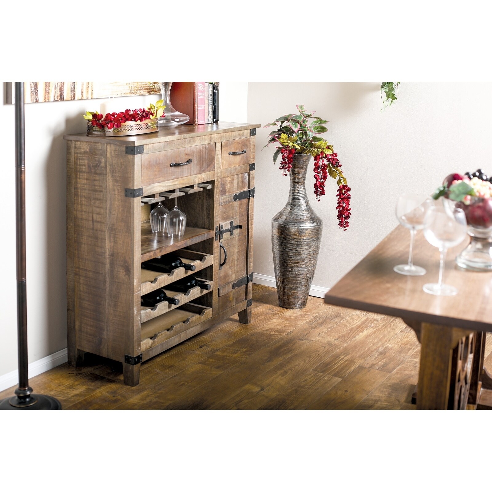 Rustic 42 x 37 Inch Brown Wooden Wine Storage by Brown 2drawer