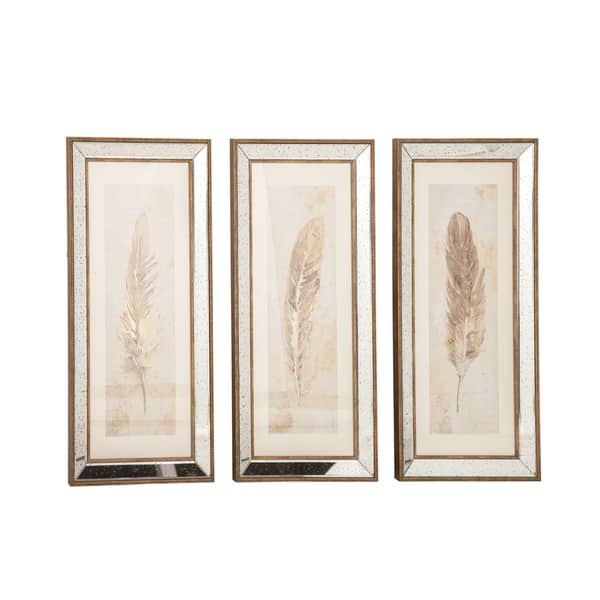 Set Of 3 Natural 32 X 15 Inch Framed Feather Wall Art By Studio 350 Grey Brown Overstock 20444610