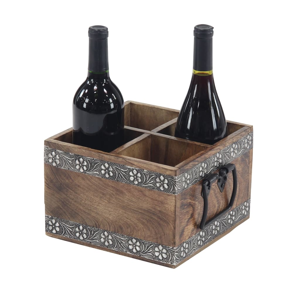 Rustic 6 x 19 Inch Square Wooden Wine Bottle Rack