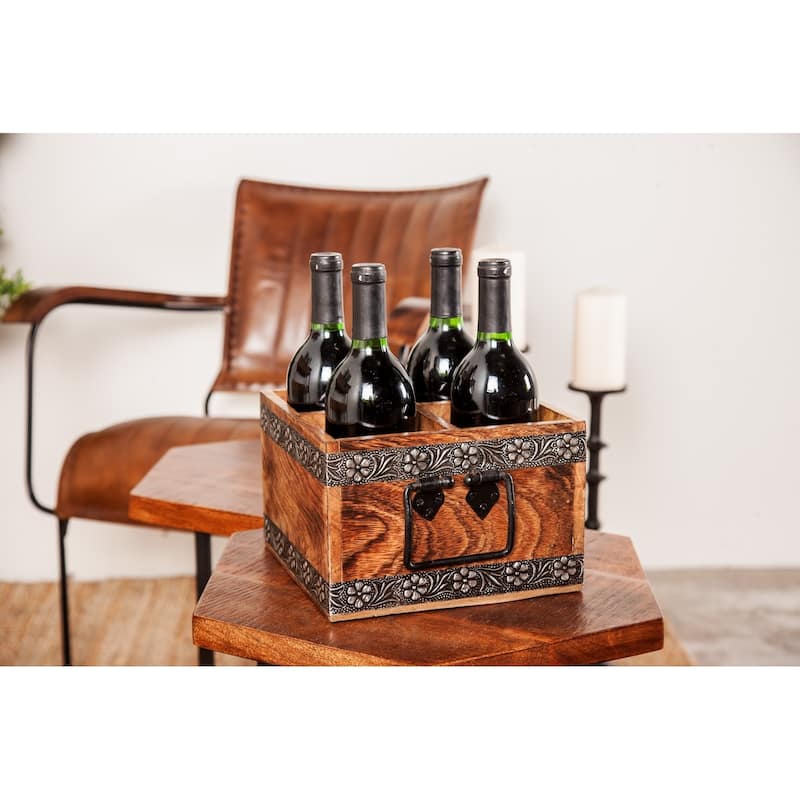 Rustic 6 x 19 Inch Square Wooden Wine Bottle Rack