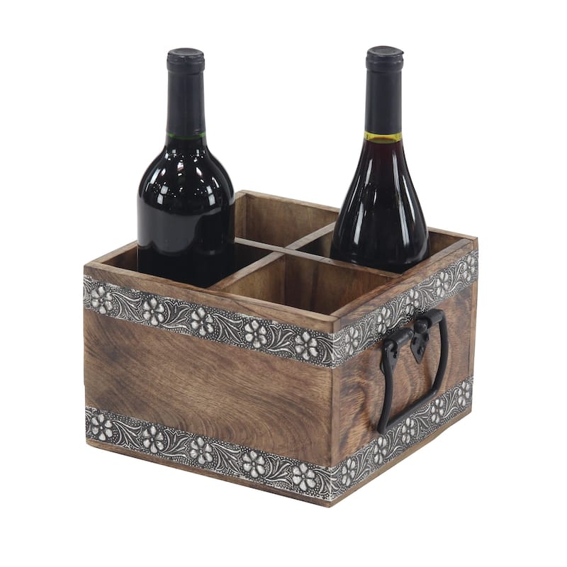 Rustic 6 x 19 Inch Square Wooden Wine Bottle Rack