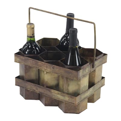 Brass Metal Rustic Wine Holder, 7" x 11" x 8"
