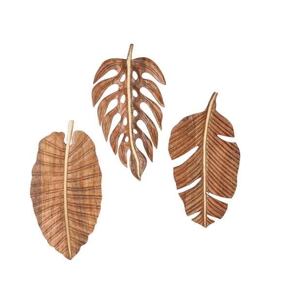 Shop Carved Wood 12 x 24 Inch Leaf Wall Art Set of 3