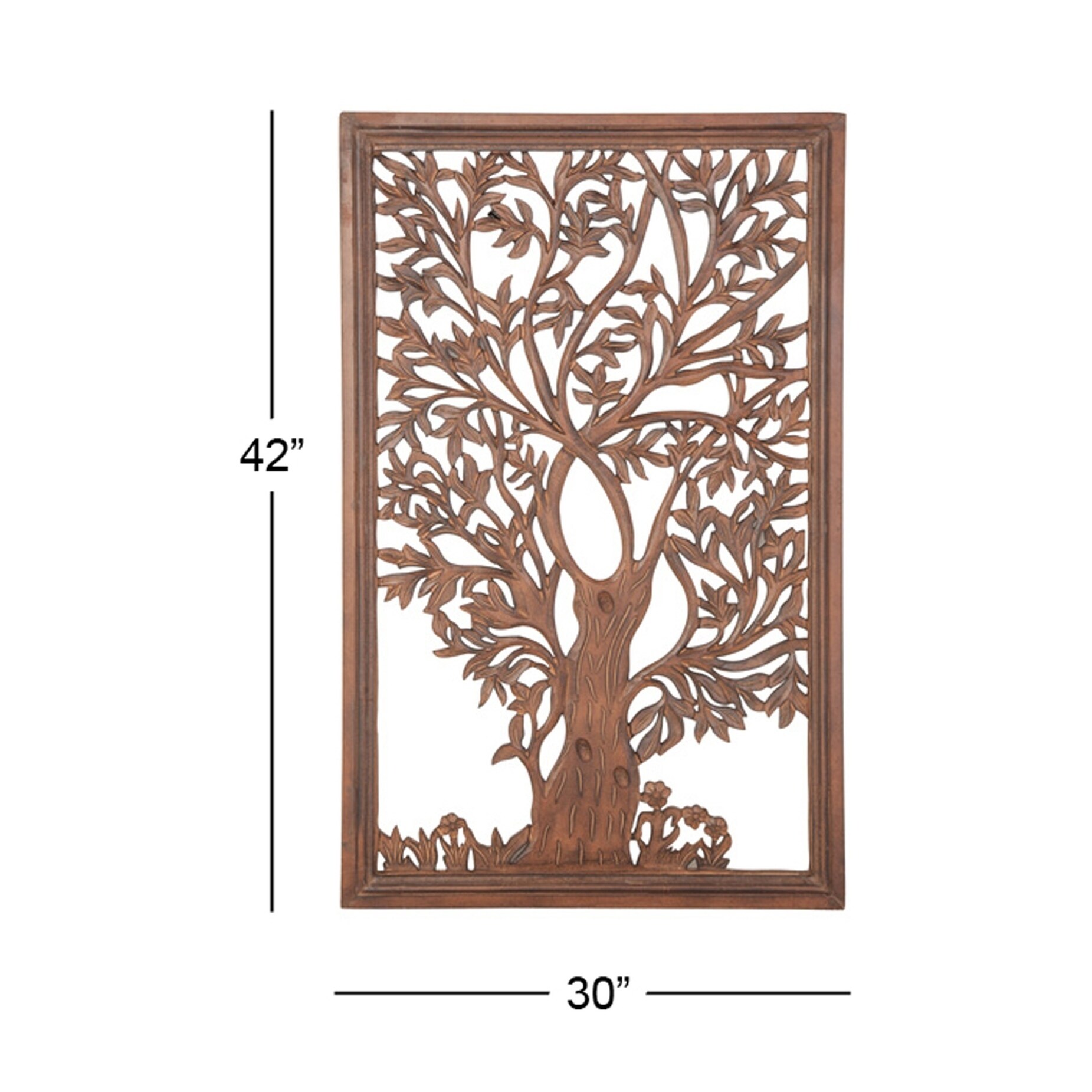 Natural 42 X 30 Inch Rectangular Brown Wooden Carved Tree Natural 42 X 30 Inch Rectangular