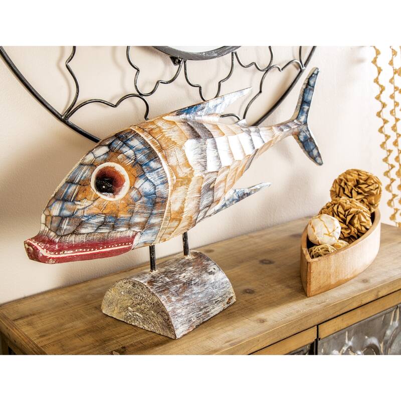 Coastal 18 x 40 Inch Imitative Wooden Fish Sculpture
