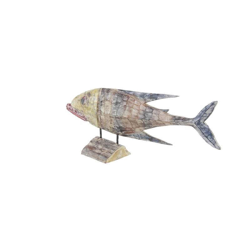 Coastal 18 x 40 Inch Imitative Wooden Fish Sculpture
