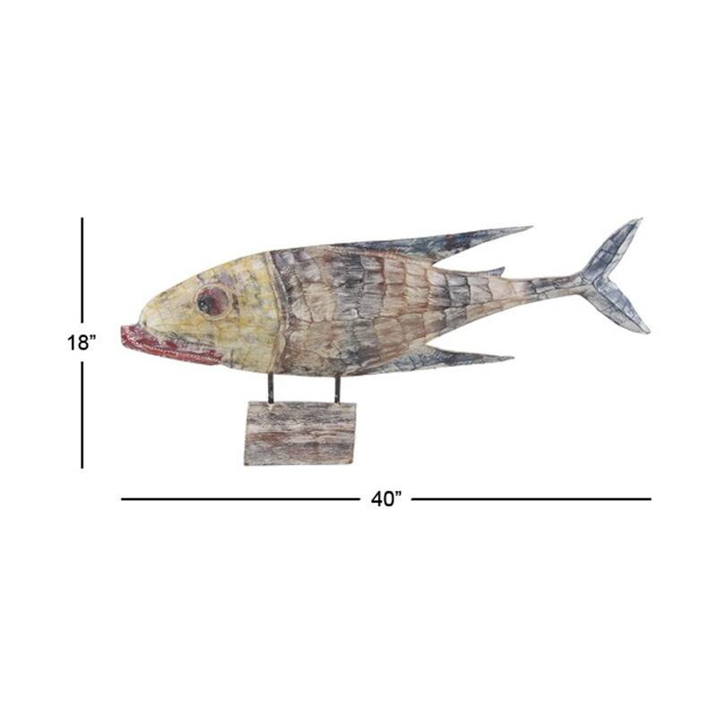 Coastal 18 x 40 Inch Imitative Wooden Fish Sculpture