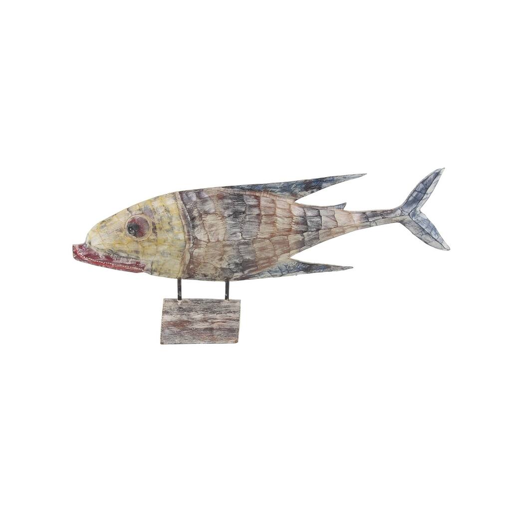 Coastal 18 x 40 Inch Imitative Wooden Fish Sculpture