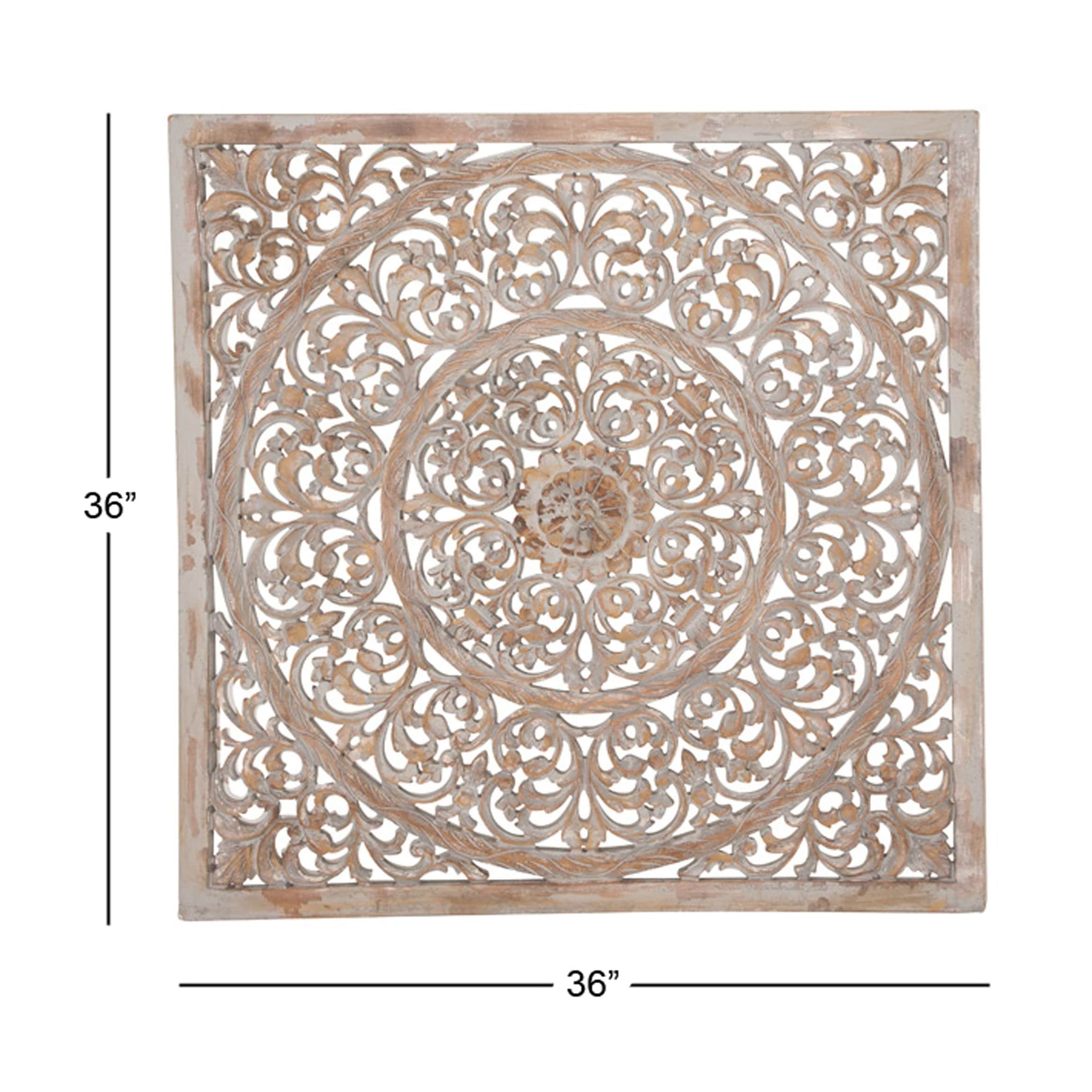 Shop Rustic 36 X 36 Inch Square Brown Wood Ornate Wall Decor On
