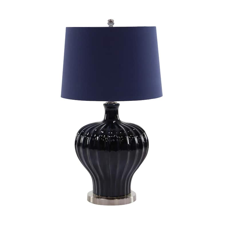 Modern 28 x 11 Inch Earthenware, Silk and Iron Fluted Table Lamp - Bronze