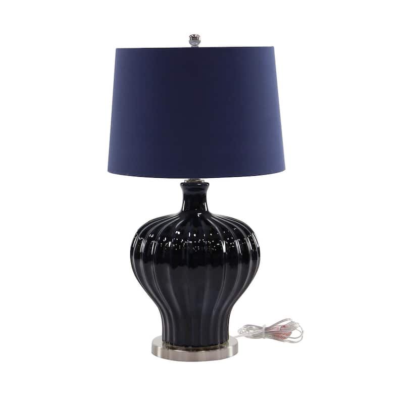 Modern 28 x 11 Inch Earthenware, Silk and Iron Fluted Table Lamp