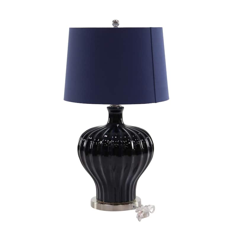 Modern 28 x 11 Inch Earthenware, Silk and Iron Fluted Table Lamp