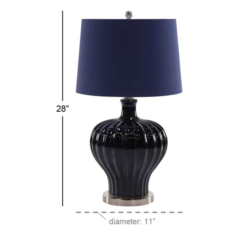 Modern 28 x 11 Inch Earthenware, Silk and Iron Fluted Table Lamp