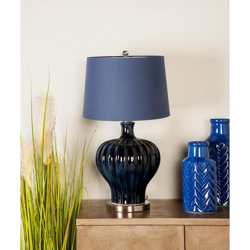 Modern 28 x 11 Inch Earthenware, Silk and Iron Fluted Table Lamp