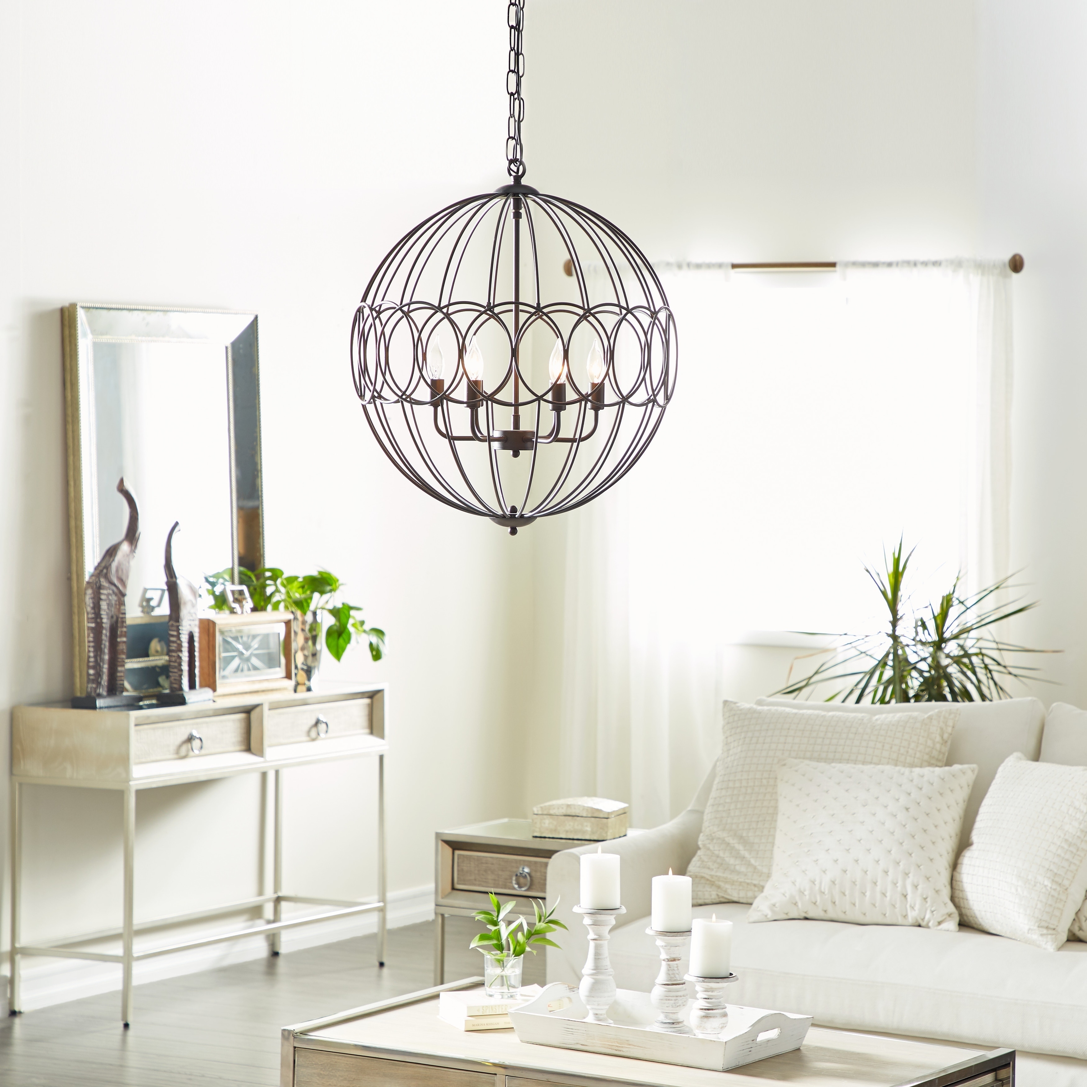 Modern 27 x 23 Inch Round Iron Cage Chandelier - Chandeliers For Bedrooms by Overstock.com