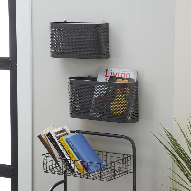 Black Iron Industrial Magazine Rack Holder 10 x 18 x 4 - 46"W, 10"H