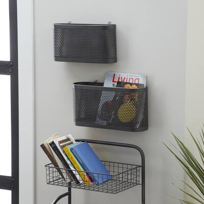Black Iron Industrial Magazine Rack Holder 10 x 18 x 4 - 46"W, 10"H